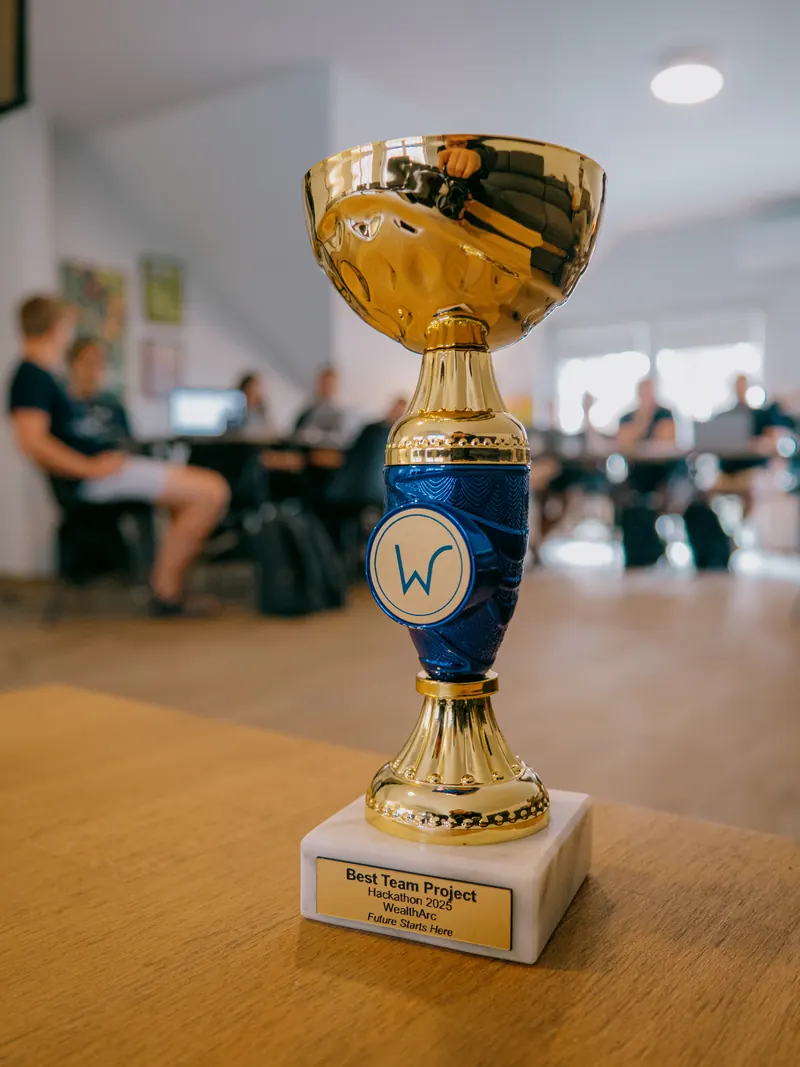 The Best Team Project trophy from the WealthArc hackathon